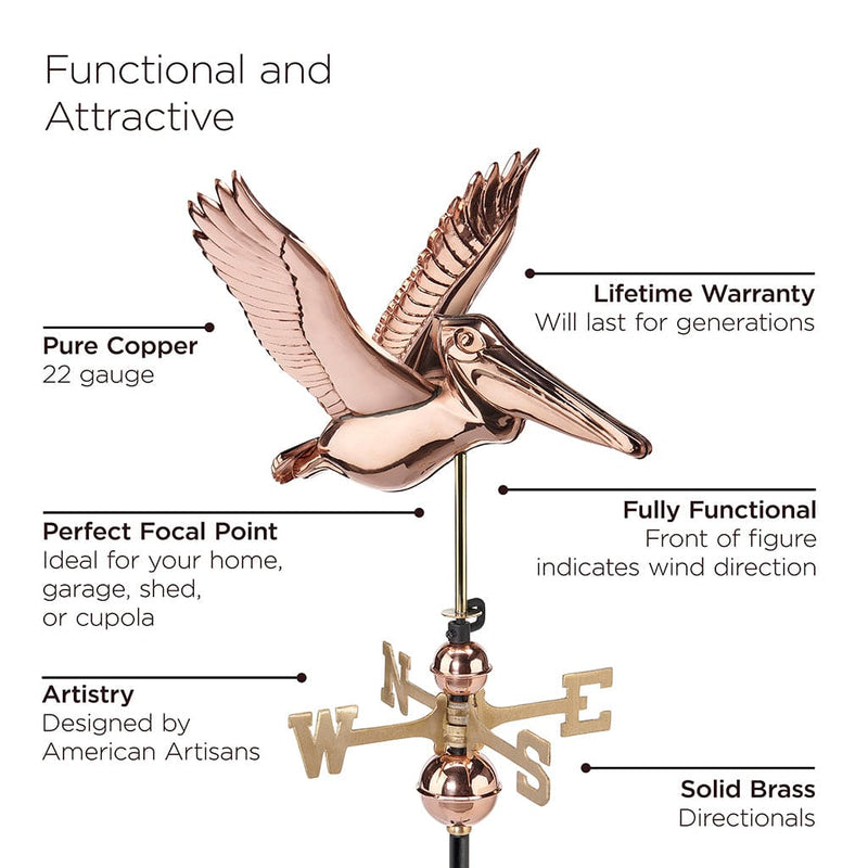 Good Directions Pelican Weathervane in Pure Copper