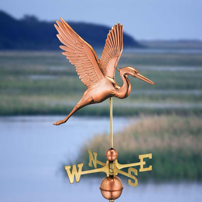 Good Directions Graceful Blue Heron Weathervane in Pure Copper