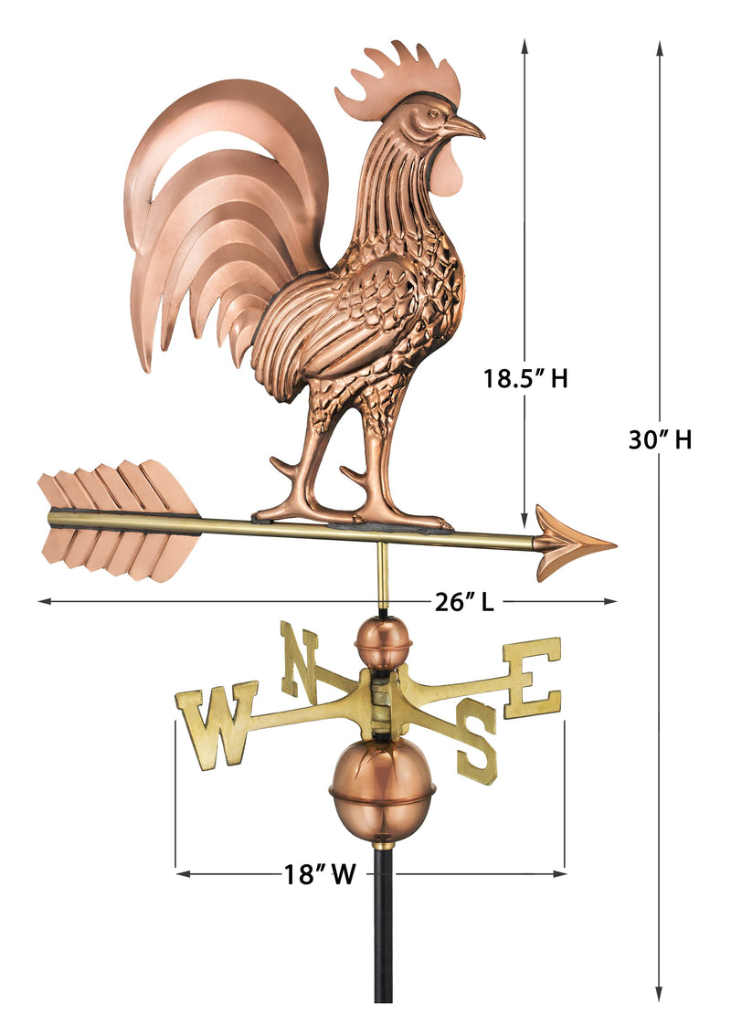 Good Directions Proud Rooster Weathervane in Pure Copper