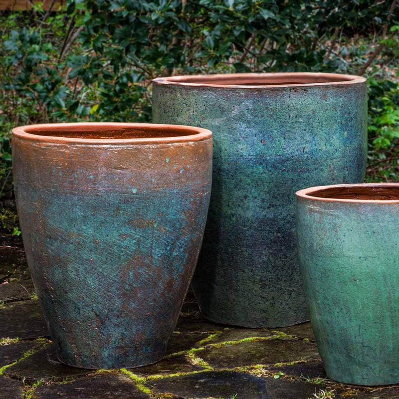 Campania International Tharabar Planter in Rustic Green set of 3