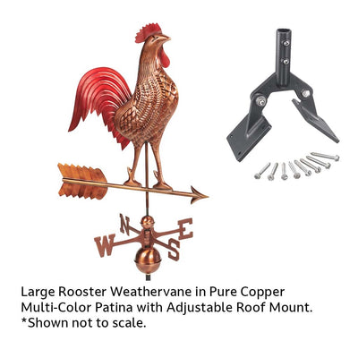 Good Directions Large Rooster Weathervane in Pure Copper Multi-Color Patina