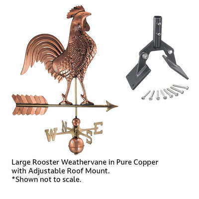 Good Directions Large Rooster Weathervane in Pure Copper