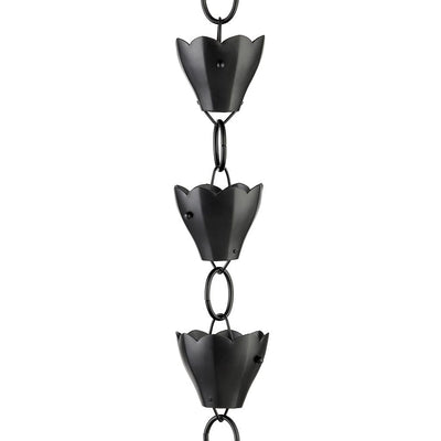 Good Directions Modern Farmhouse 13 Cup Tulip Black Aluminum 8.5ft. Rain Chain