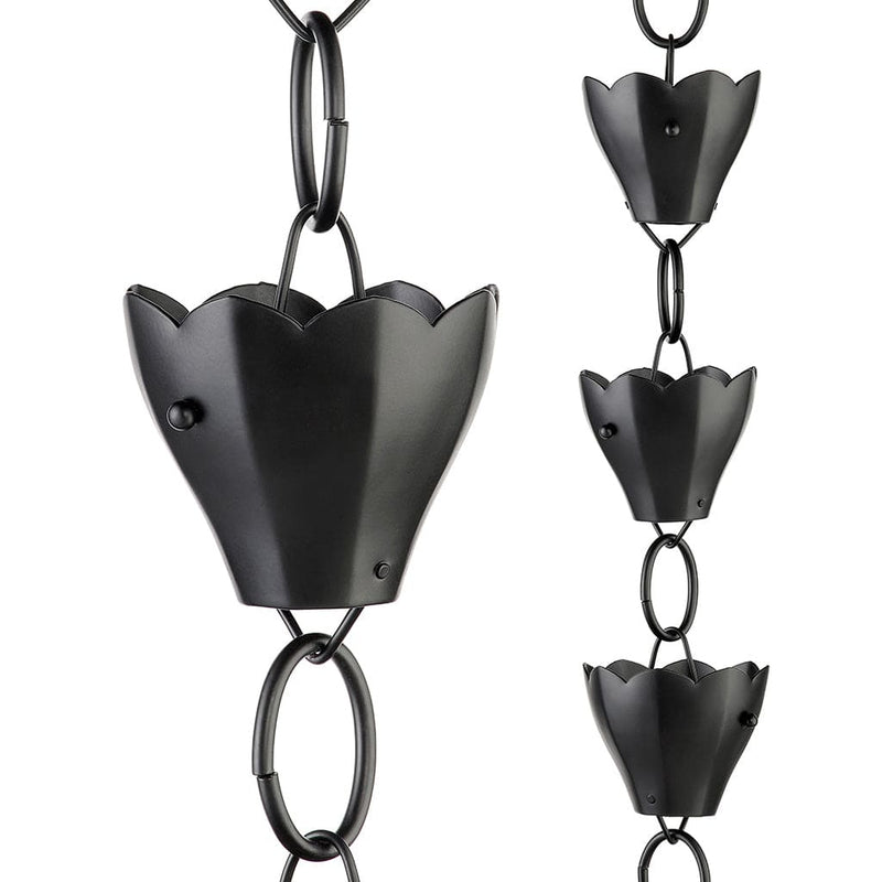 Good Directions Modern Farmhouse 13 Cup Tulip Black Aluminum 8.5ft. Rain Chain