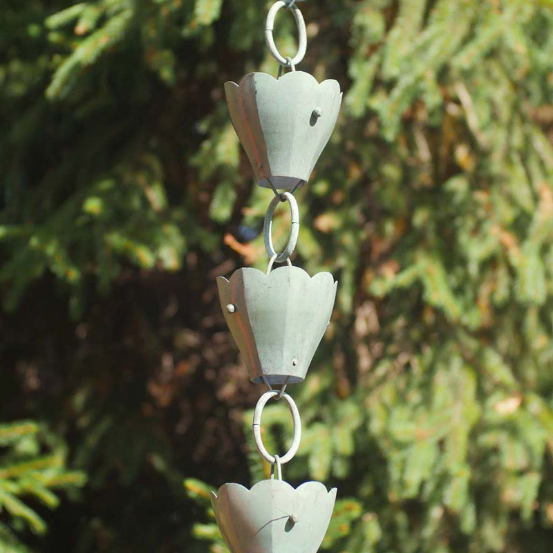 Good Directions 13 Cup Tulip Pure Blue Verde Copper 8.5 ft. Rain Chain