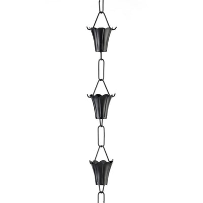 Good Directions Modern Farmhouse Fluted Flower Black Aluminum 8.5ft. Rain Chain