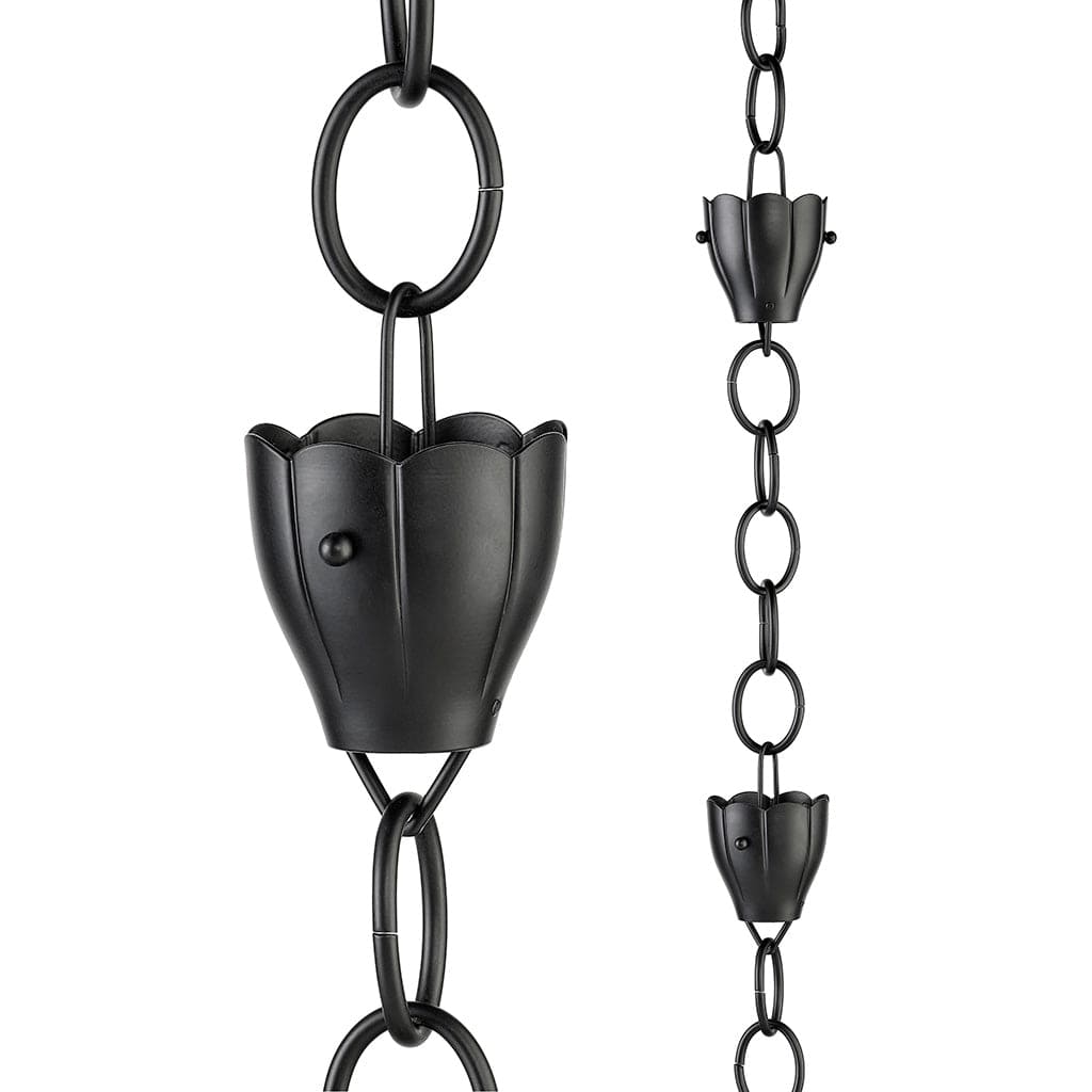 Crocus Rain Chain Black - 8.5 ft., with 6 Large Cups - Thumbnail 3