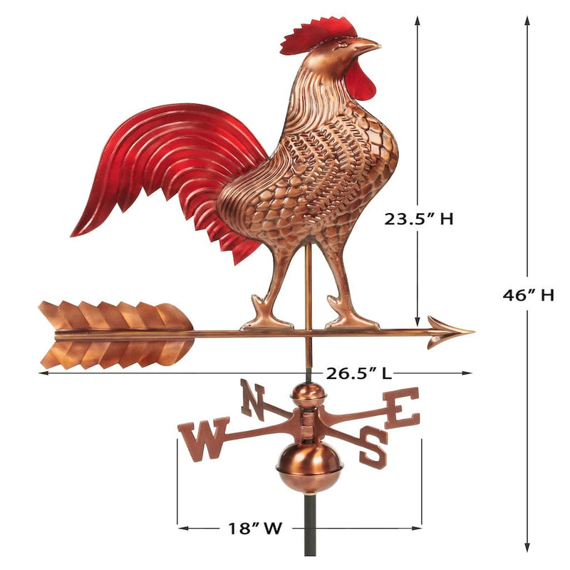 Good Directions Large Rooster Weathervane in Pure Copper Multi-Color Patina