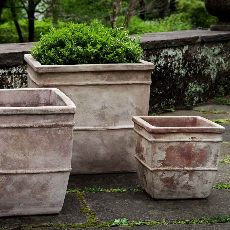 Campania International Antico Square Planter in Antico Terra Cotta set of 3