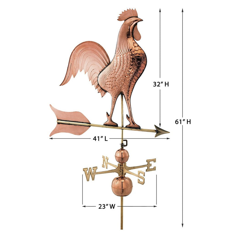 Good Directions Barn Rooster Estate Weathervane in Pure Copper