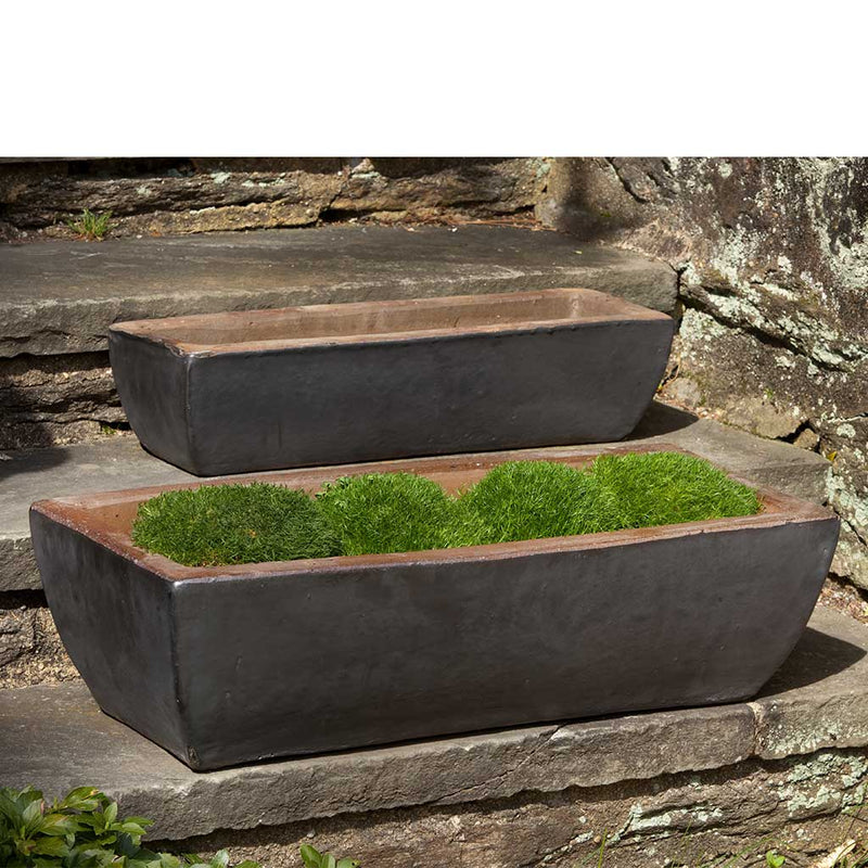Campania International Rustic Trough Planter in Graphite set of 2
