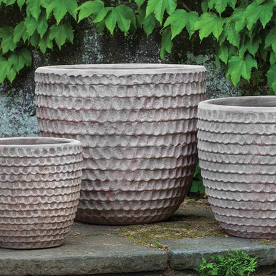 Campania International Dimple Planter in Antico Terra Cotta set of 3