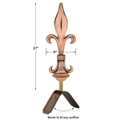 Good Directions Fleur-De-Lis Pure Copper Finial with decorative Copper Roof Mount