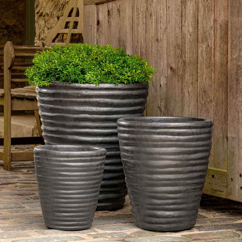 Campania International Round Ruffle Planter in Graphite set of 3