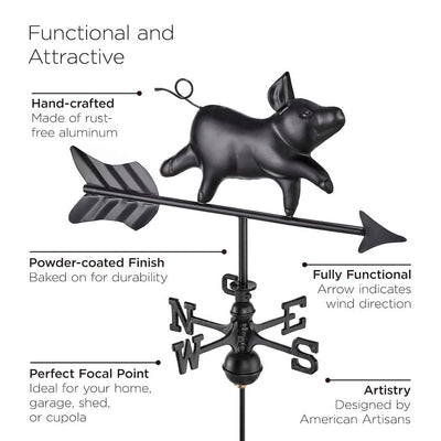 Good Directions Farmhouse-Inspired Pig Cottage Weathrvane with Roof Mount