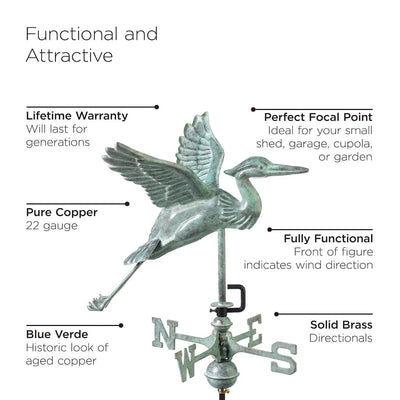 Good Directions Blue Heron Garden Weathervane in Blue Verde Copper with Garden Pole