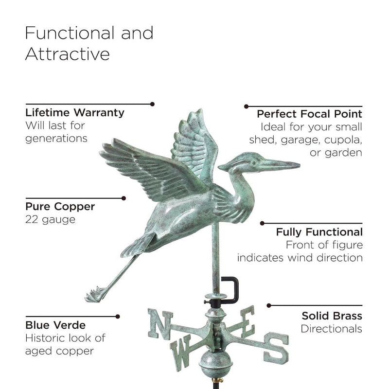 Good Directions Blue Heron Garden Weathervane in Blue Verde Copper with Garden Pole