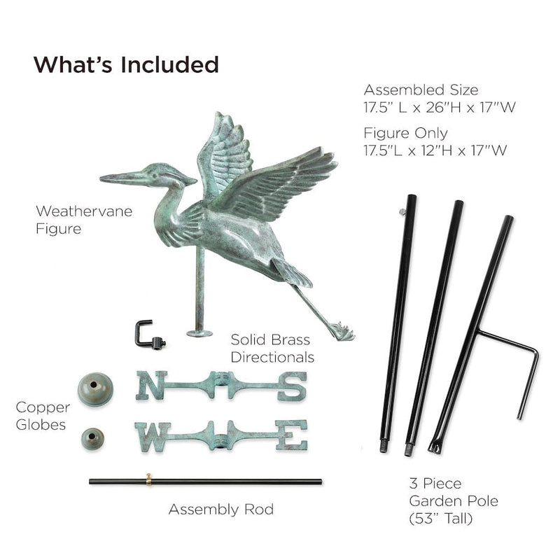 Good Directions Blue Heron Garden Weathervane in Blue Verde Copper with Garden Pole