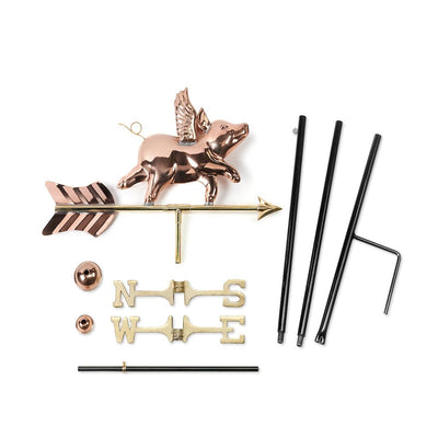 Good Directions Flying Pig Garden Weathervane in Pure Copper with Garden Pole