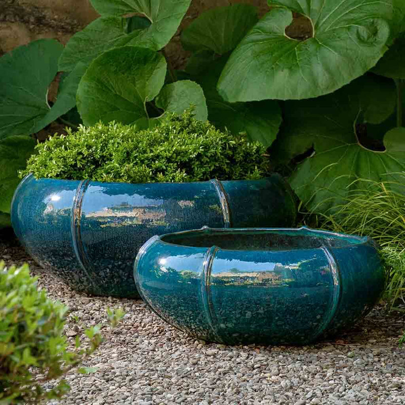 Campania International Rib Vault Low Planter in Indigo Rain set of 2