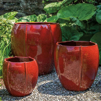 Campania International Rib Vault Planter in Tropic Red set of 3