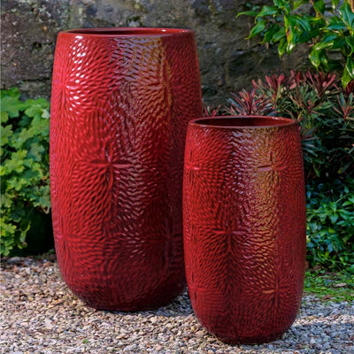 Campania International Sand Dollar Tall Planter in Tropic Red set of 2