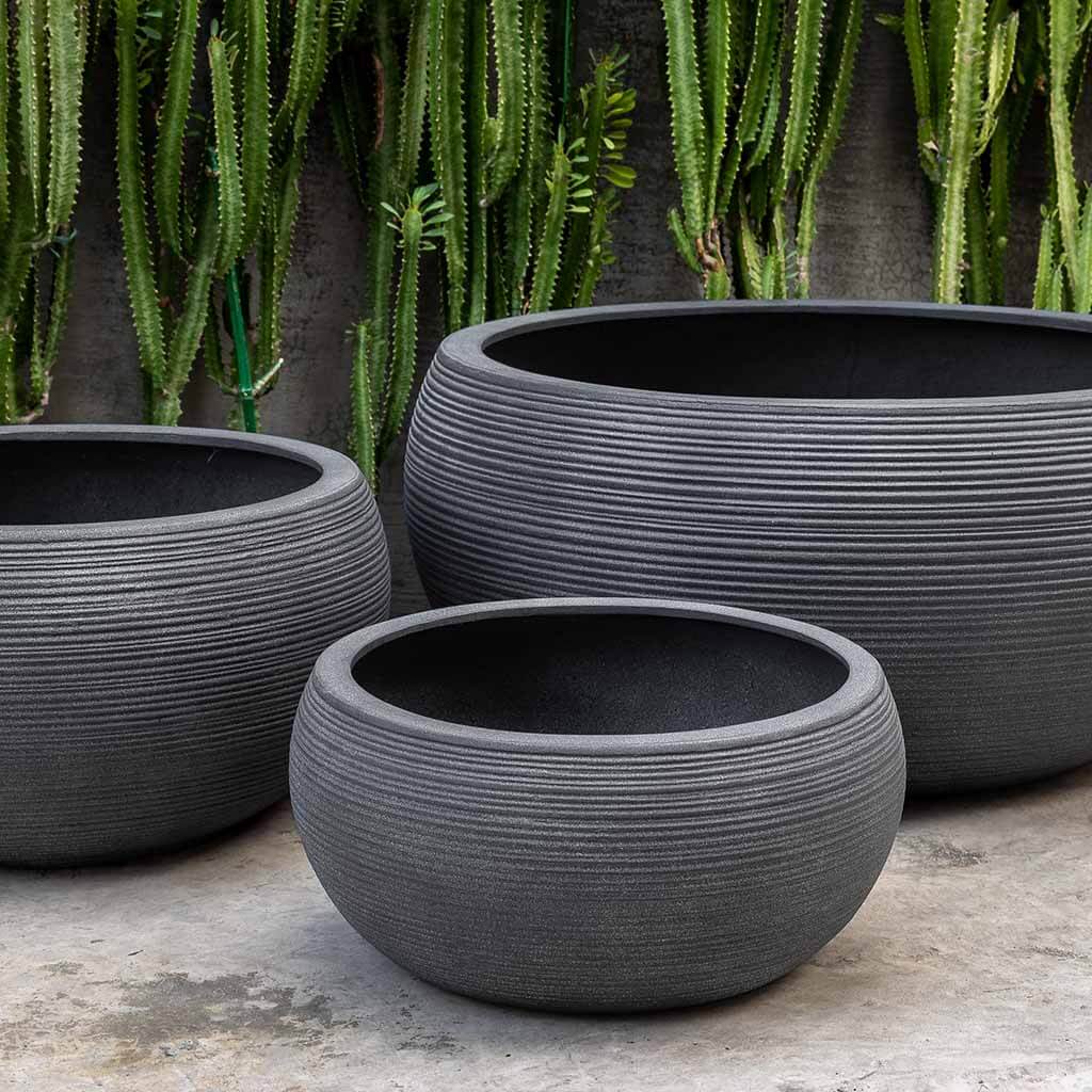 Campania International Fiber Clay Exton Bowl Planter Lead Lite / Medium