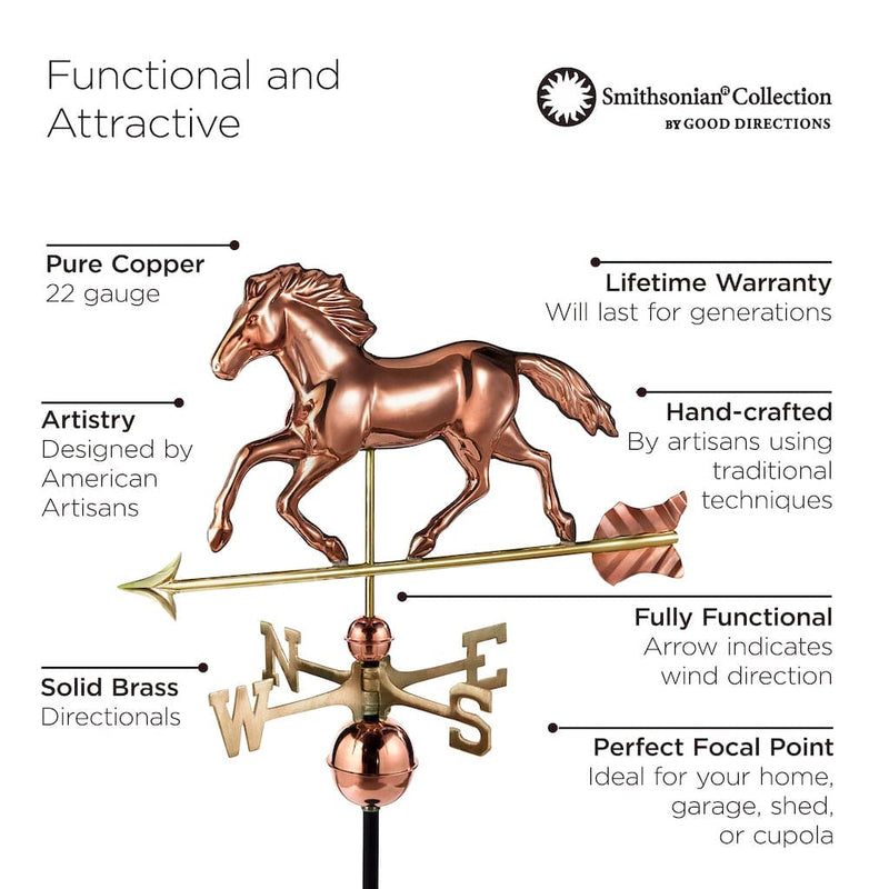 Good Directions Smithsonian Running Horse Weathervane in Pure Copper