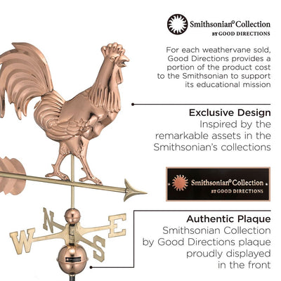 Good Directions Smithsonian Rooster Weathervane in Pure Copper