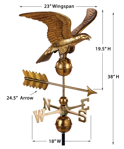 Good Directions Smithsonian Eagle Weathervane in Pure Copper with Golden Leaf Finish