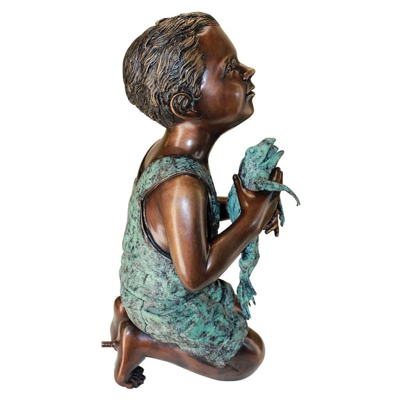 New Friend, Boy with Frog Cast Bronze Garden Statue by Design Toscano