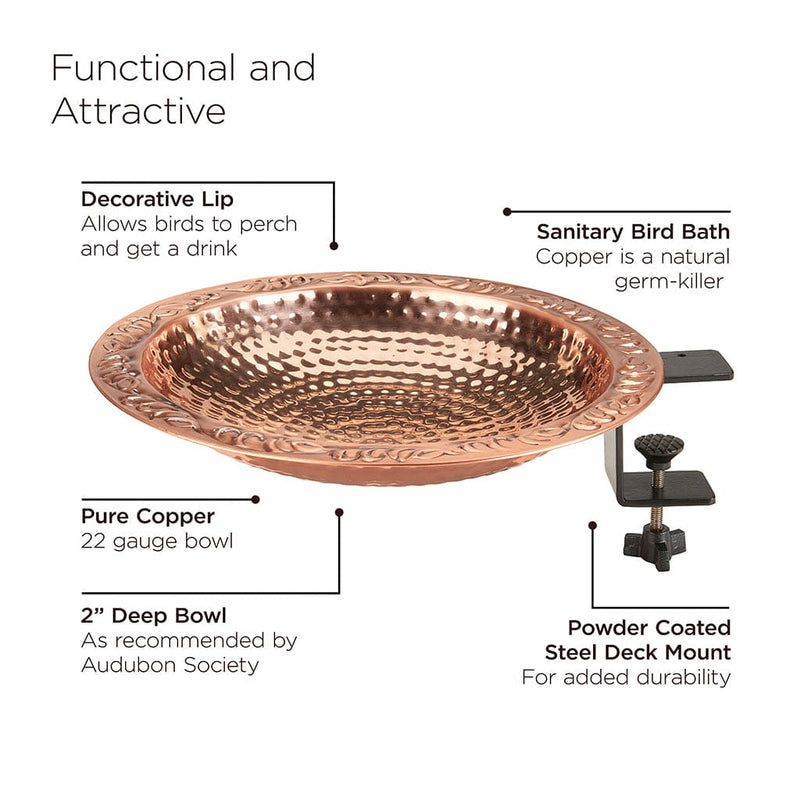 Good Directions 13 inch Pure Copper Bird Bath with Deck Bracket