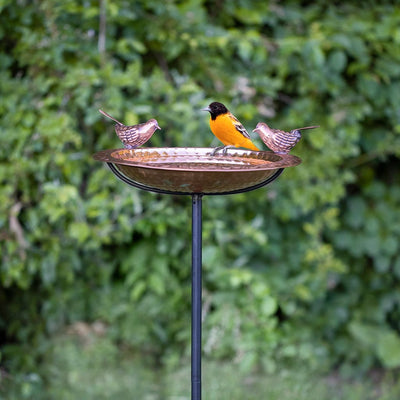 Good Directions 13 inch Pure Copper Bird Bath with Birds on Garden Pole