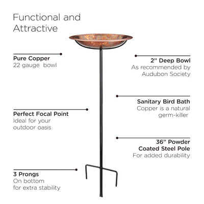 Good Directions 13 inch Fired Copper Bird Bath with Garden Pole