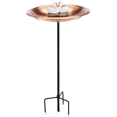 Good Directions 18 inch Matte Copper Bird Bath with Swans and Garden Pole