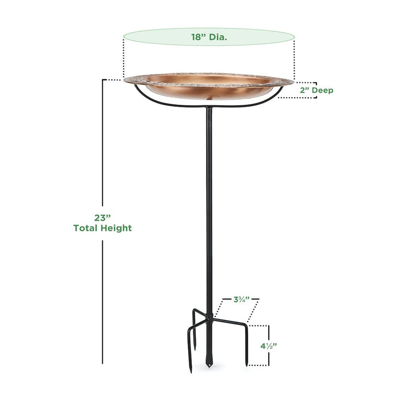 Good Directions 18 inch Greek-Inspired Copper Bird Bath with Garden Pole