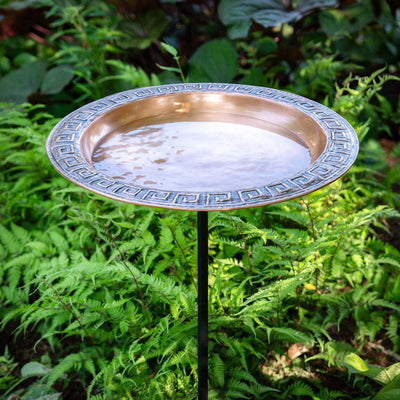 Good Directions 18 inch Greek-Inspired Copper Bird Bath with Garden Pole