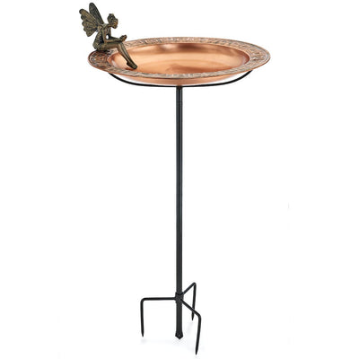 Good Directions 18 inch Greek Copper Bird Bath with Fairy and Garden Pole