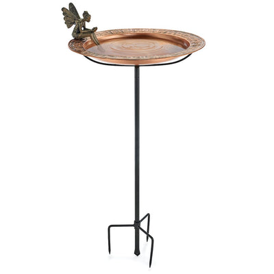 Good Directions 18 inch Greek Copper Bird Bath with Fairy and Garden Pole