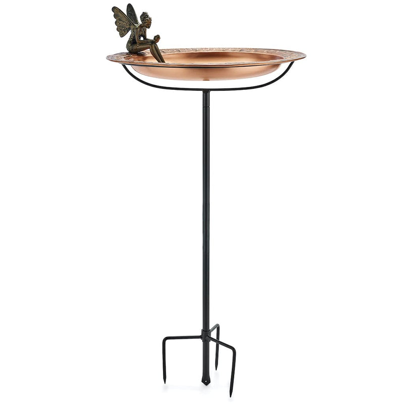 Good Directions 18 inch Greek Copper Bird Bath with Fairy and Garden Pole