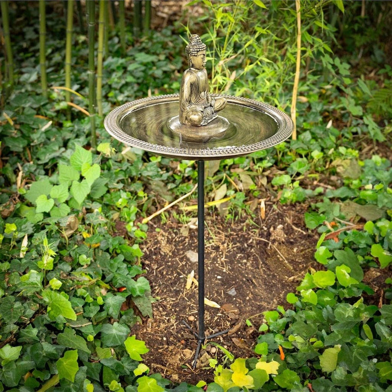Good Directions 18 inch Beaded Copper Bird Bath with Buddha and Garden Pole