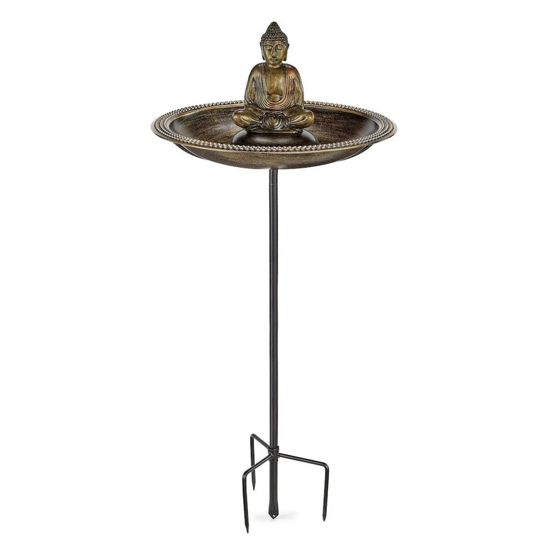 Good Directions 18 inch Beaded Copper Bird Bath with Buddha and Garden Pole