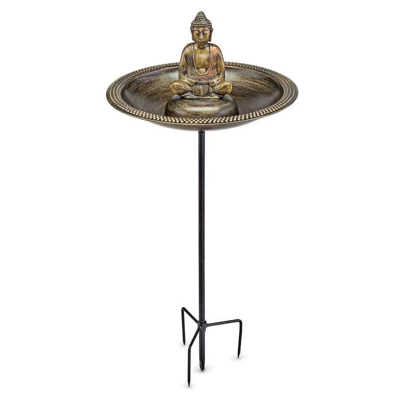 Good Directions 18 inch Beaded Copper Bird Bath with Buddha and Garden Pole