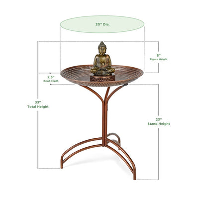 Good Directions 20 inch Copper Bird Bath with Buddha and Stand