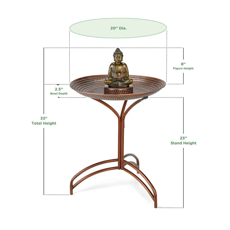 Good Directions 20 inch Copper Bird Bath with Buddha and Stand