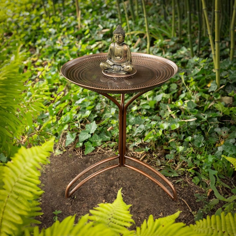 Good Directions 20 inch Copper Bird Bath with Buddha and Stand