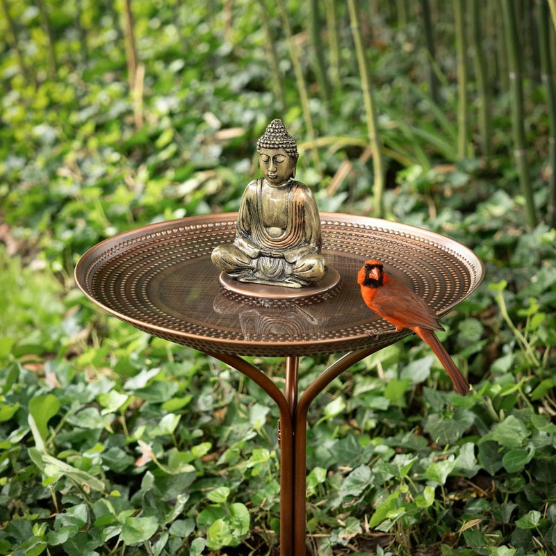 Good Directions 20 inch Copper Bird Bath with Buddha and Stand