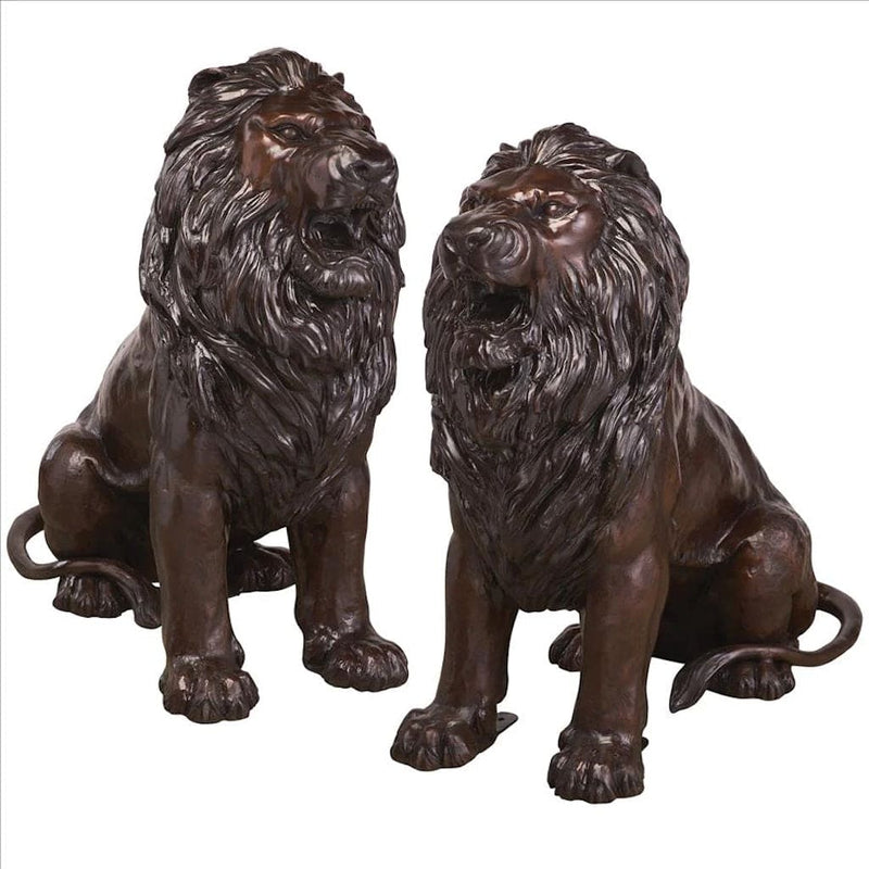 Sentinel Lion Cast Bronze Garden Statue Set by Design Toscano