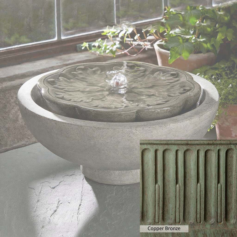 Copper Bronze Patina for the Campania International M-Series Flores Fountain, blues and greens blended into the look of aged copper.