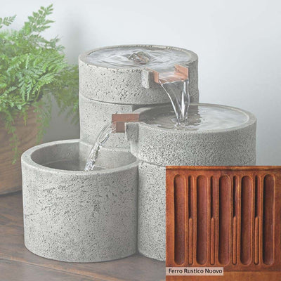 Campania International Ferro Rustico Nuovo Patina.  Detail of the color stain Ferro Rustico Nuovo by Campania International. Dramatic orange and reds with a light overlay of yellow give the appearance of aged iron, all hand-applied by Campania International artists.